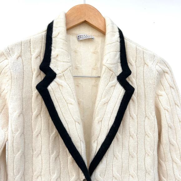 Brunello Cucinelli Cashmere Fitted Knit Cardigan Blazer Jacket Cream Medium - Picture 7 of 11
